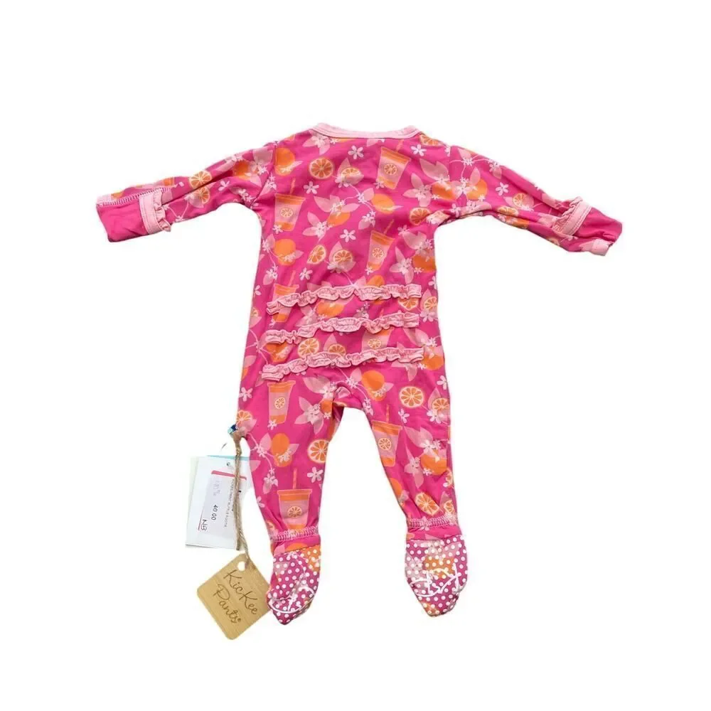 KICKEE PANTS NWT Print Muffin Ruffle Footie 2 Way Zipper 0-3 Months MSRP $36